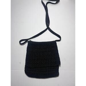 THE SAK Shoulder Crossbody Bag Crochet Knit Weave Black Hobo Festival